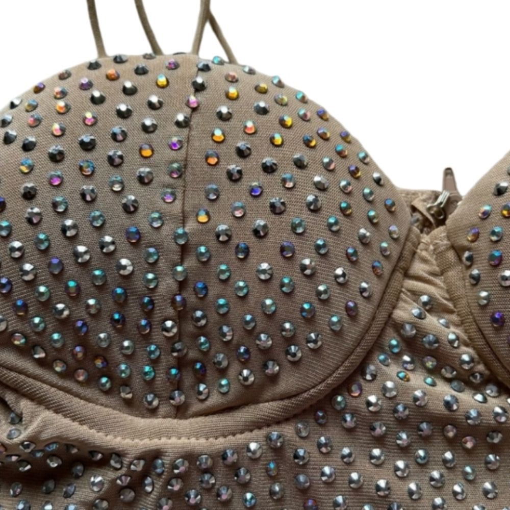 NWT Windsor Beaded Rhinestone Embellished Cropped Bustier Corset Crop Tank Top - Picture 2 of 3